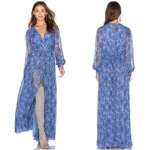 Majorelle Taos Maxi Dress Size Small Aztec Print Pleated Wrap Front Button Lined